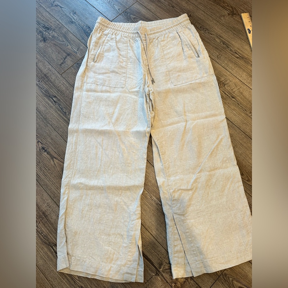 Athleta Womens Light Beige Drawstring Linen-Blend Pants XL